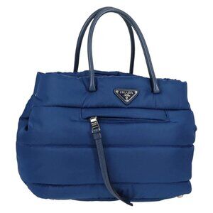 PRADA Hand Bag Nylon Blue Silver Auth 136286V